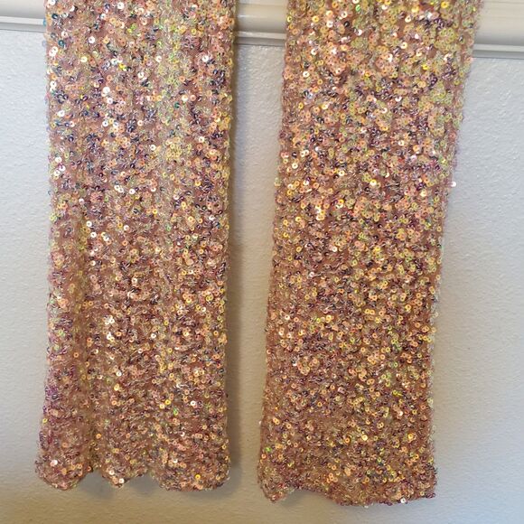 Forever 21 Sequin Mid Rise Flare Pants Women's Size S Pullon Peach Pink - Picture 4 of 16